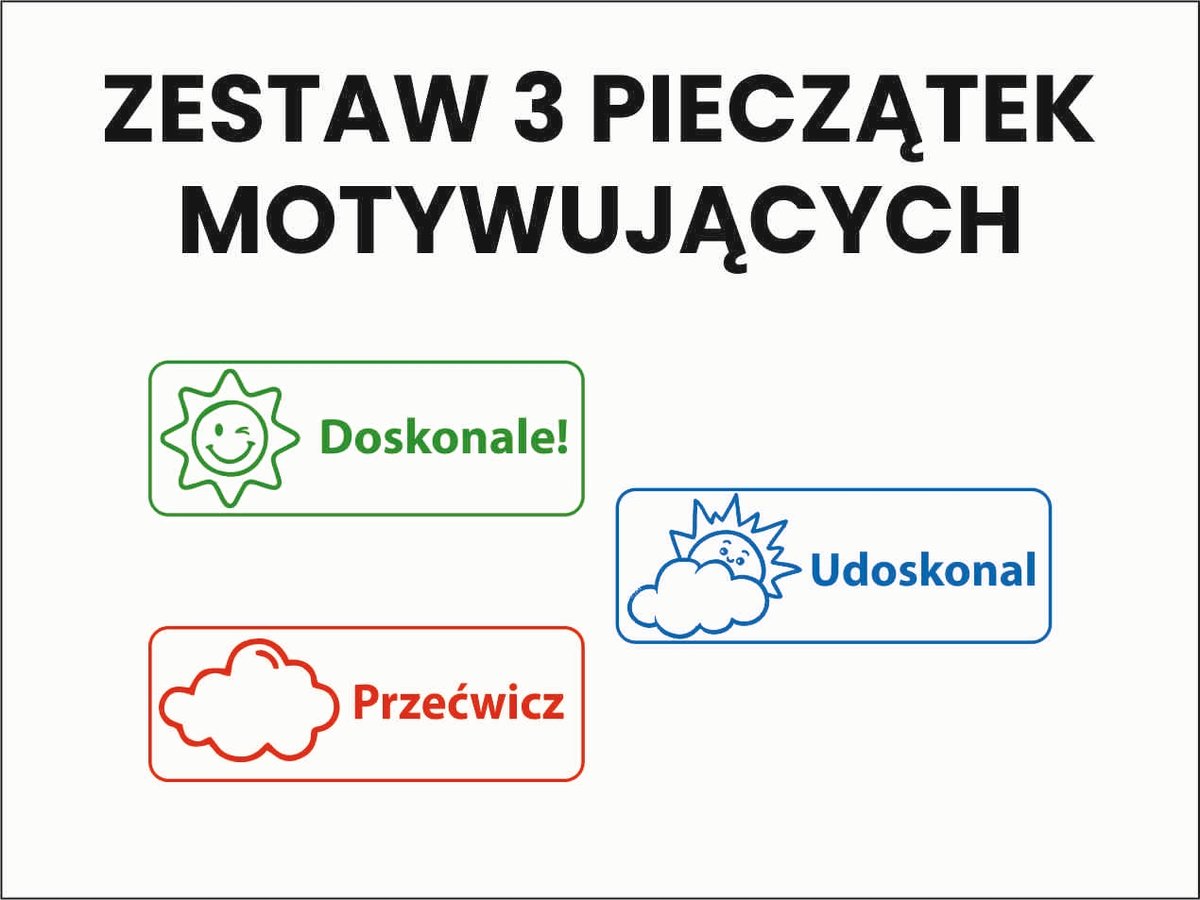 Pieczątki motywujące dla nauczycieli, oceny obrazkowe, ZESTAW 3szt.
