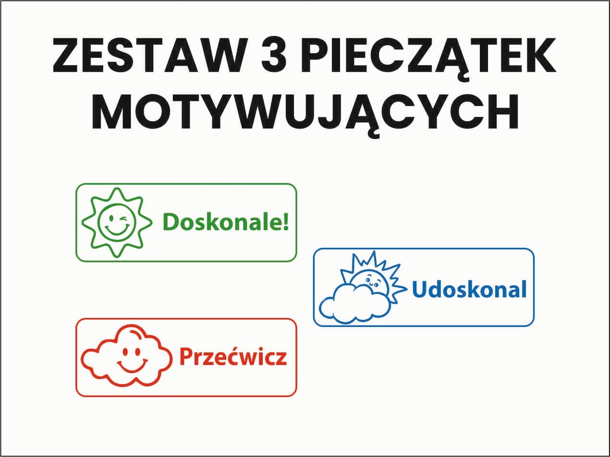 Pieczątki motywujące dla nauczycieli, oceny obrazkowe, ZESTAW 3szt.
