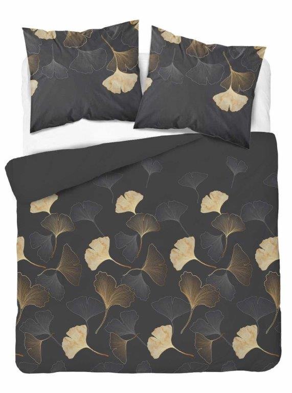 Pościel satynowa 200x220 5054b szara liście