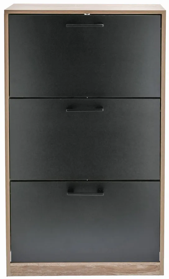 Nowoczesna wąska szafka na buty czarny + naturalny S0-T29