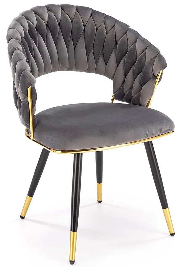Krzesło welwetowe w stylu glamour popielaty + złoty - Mellifera