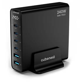 Ładowarka sieciowa CubeNest S6D0, 4xUSB-C, 2xUSB-A, PD, GaN, 240 W (S6D0) Czarna