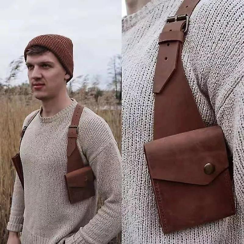 Steampunk Medieval Leather Shoulder Bag Vintage Phone Case Portfel Double Pocket Burster Festival Viking Costume Harness Vest Bag pomarańczowy brąz