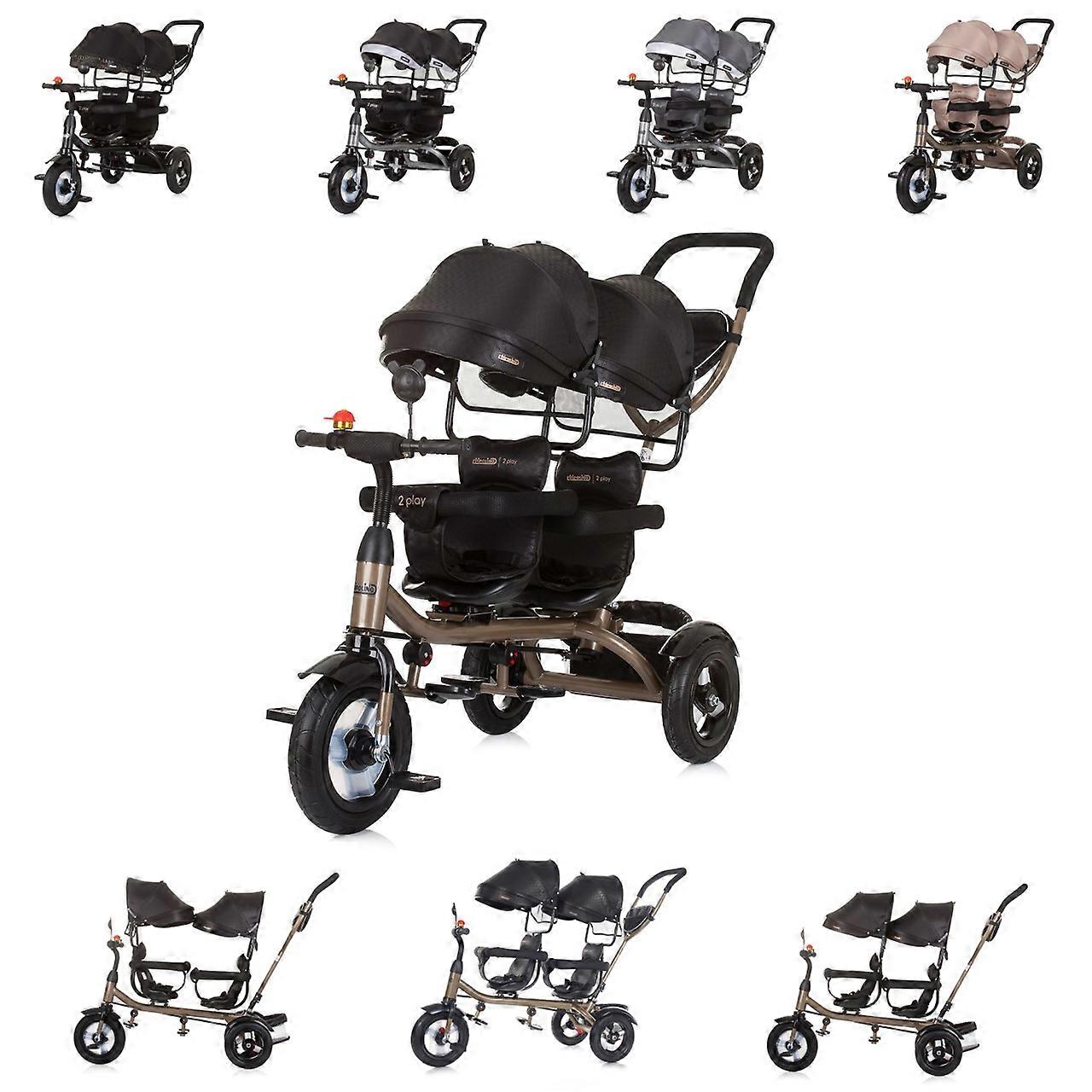 Chipolino Twin Tricycle 2Play Two Kids Do 50 kg Gumowa kierownica z oponami czarne złoto