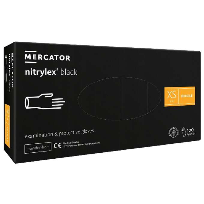 Mercator Nitrylex Black, rękawiczki nitrylowe, czarne, rozmiar XS, 100szt