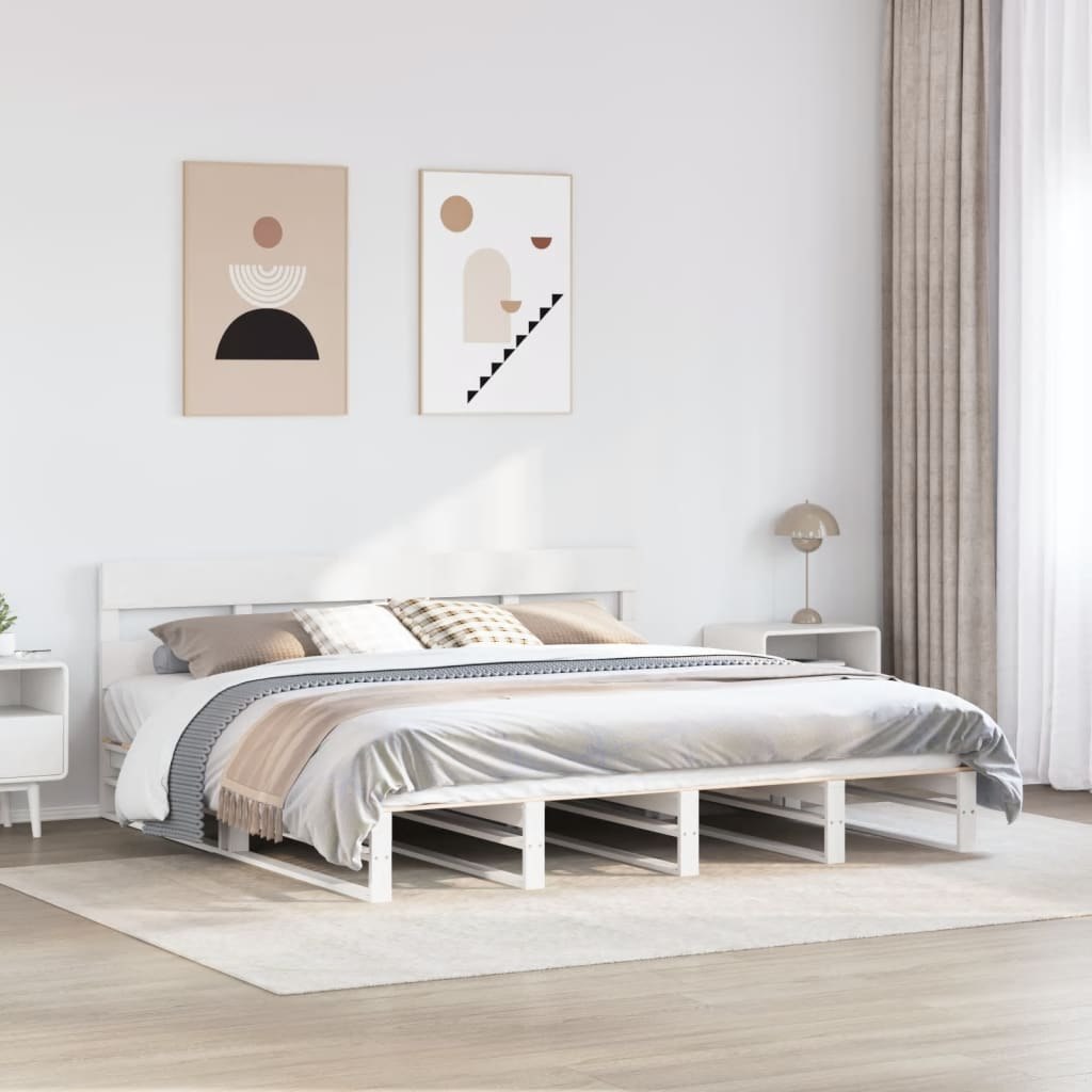 Rama łóżka bez materaca, biała, 180x200 cm, lite drewno sosnowe
