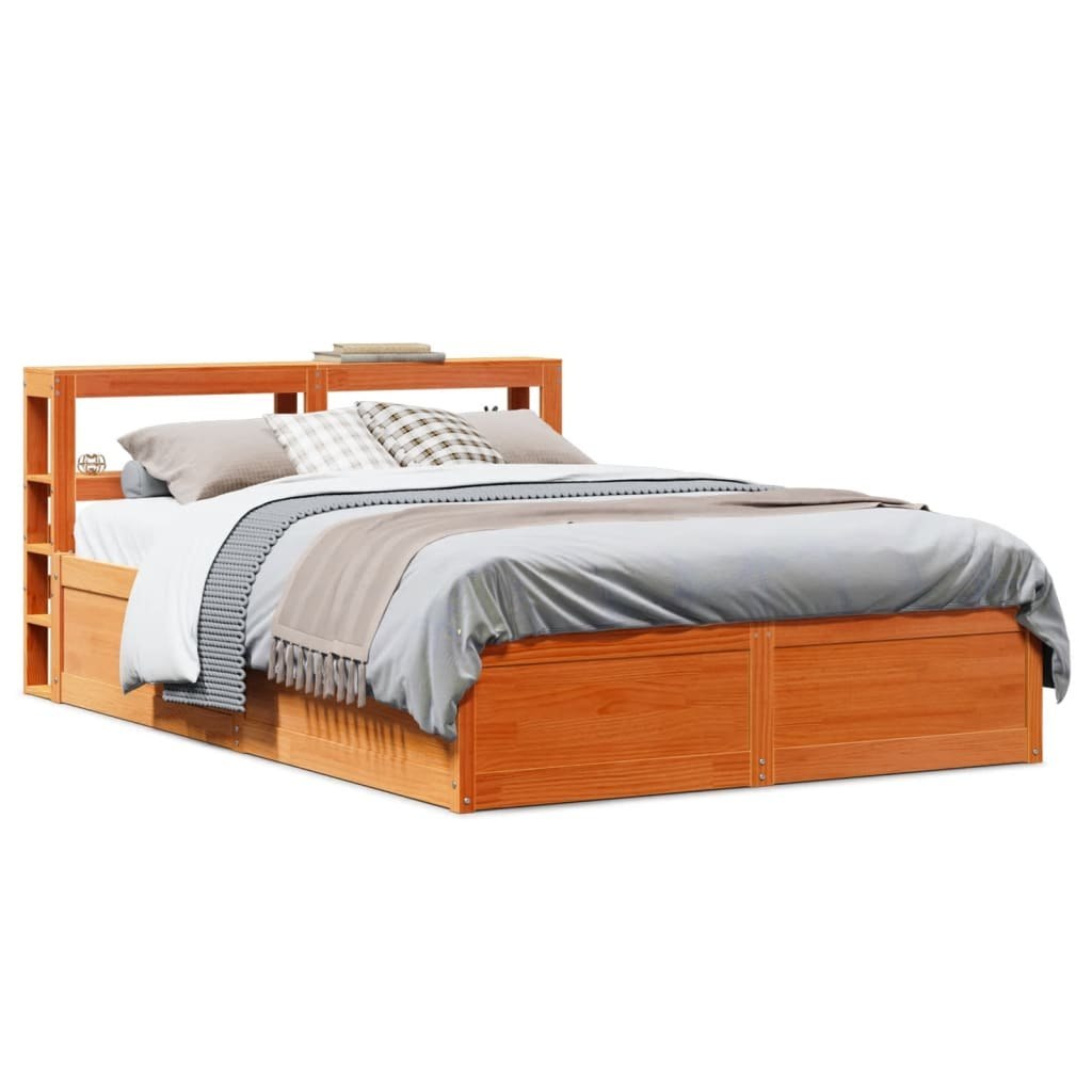 Rama łóżka z wezgłowiem, woskowy brąz, 120x200 cm, sosnowa