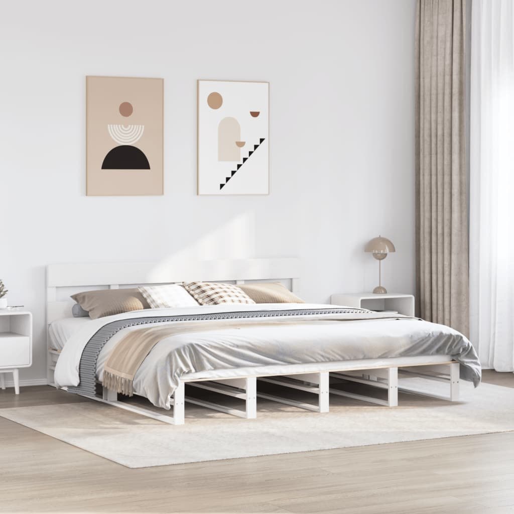 Łóżko bez materaca, białe, 200x200 cm, lite drewno sosnowe