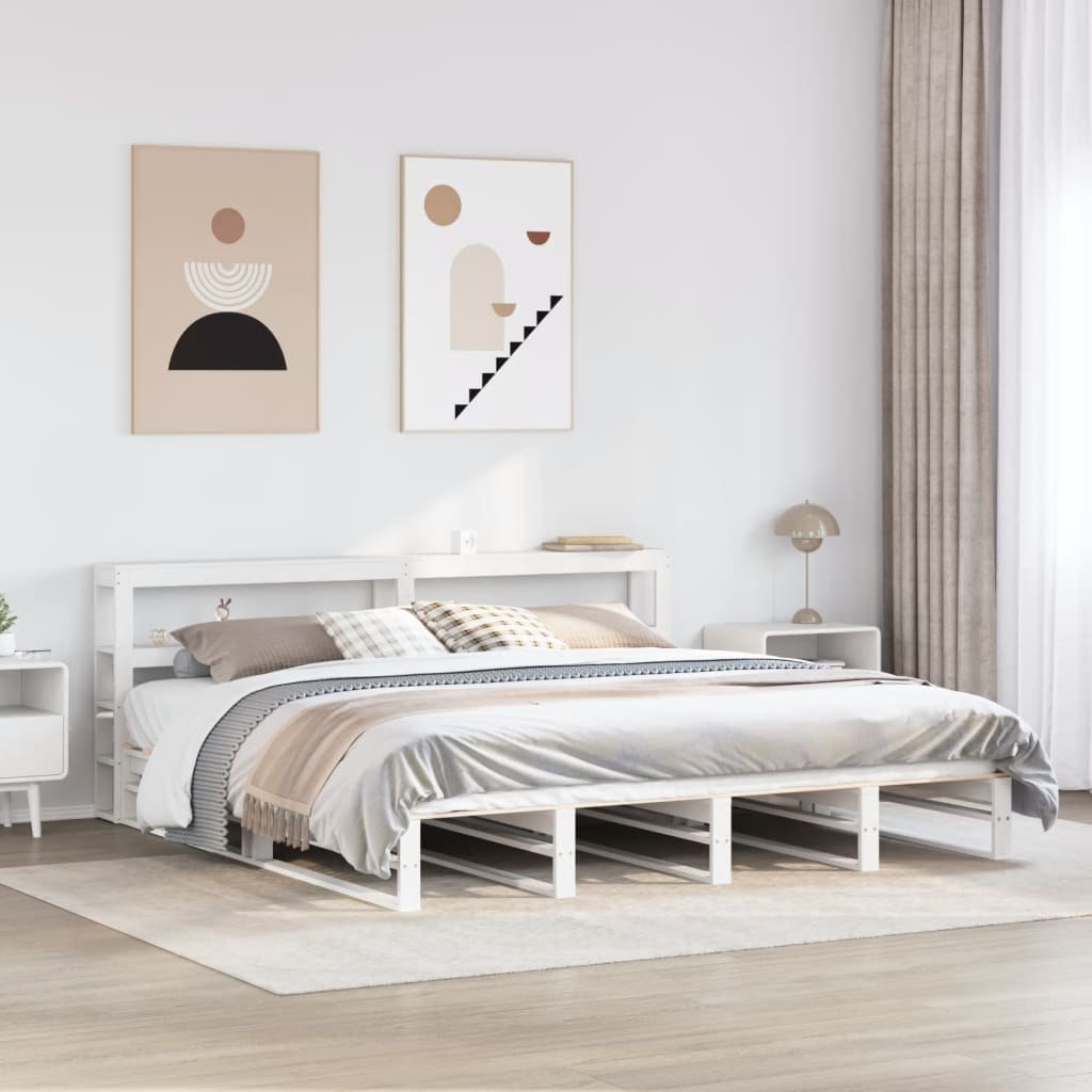 Rama łóżka bez materaca, biała, 180x200 cm, lite drewno sosnowe