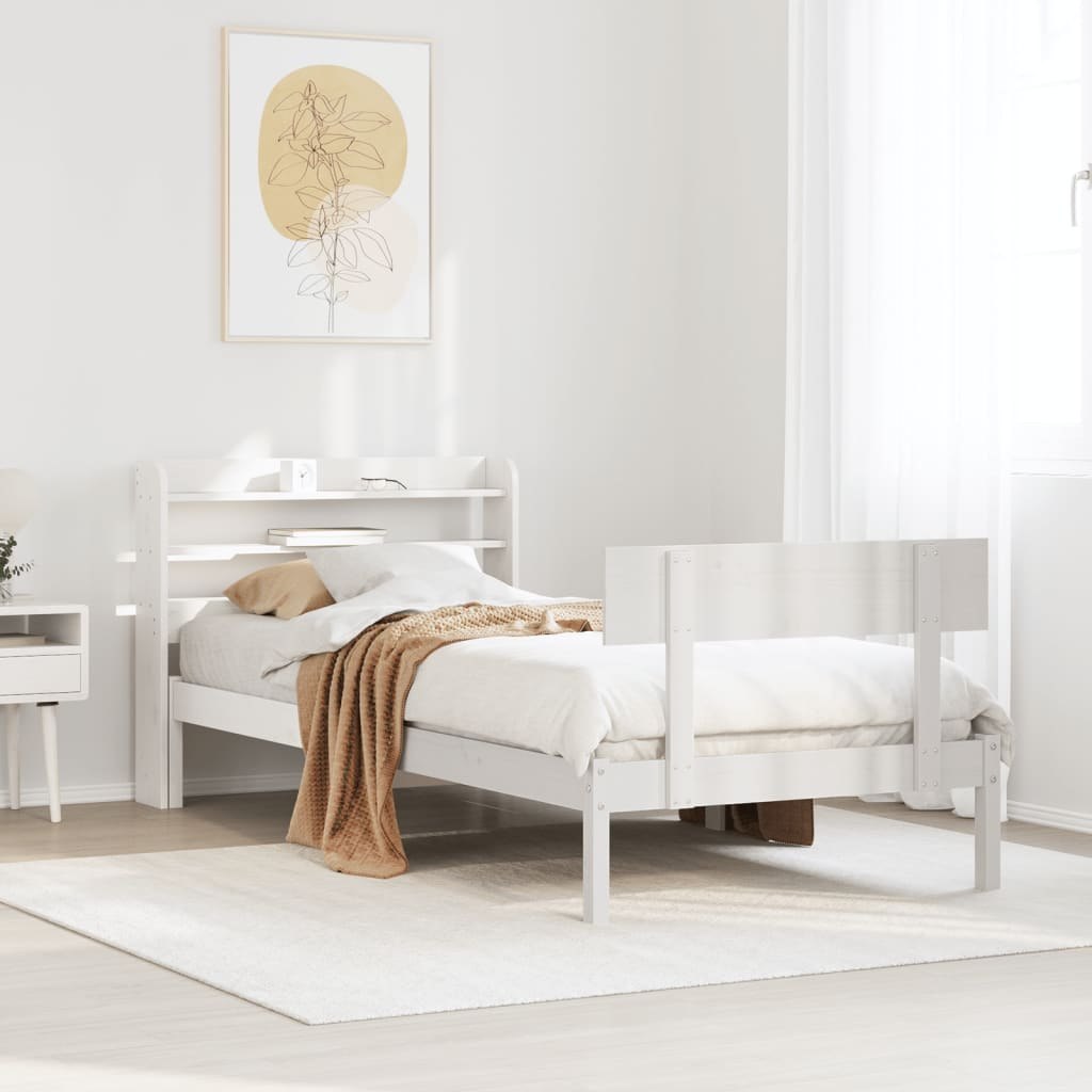 Rama łóżka bez materaca, biała, 100x200 cm, lite drewno sosnowe