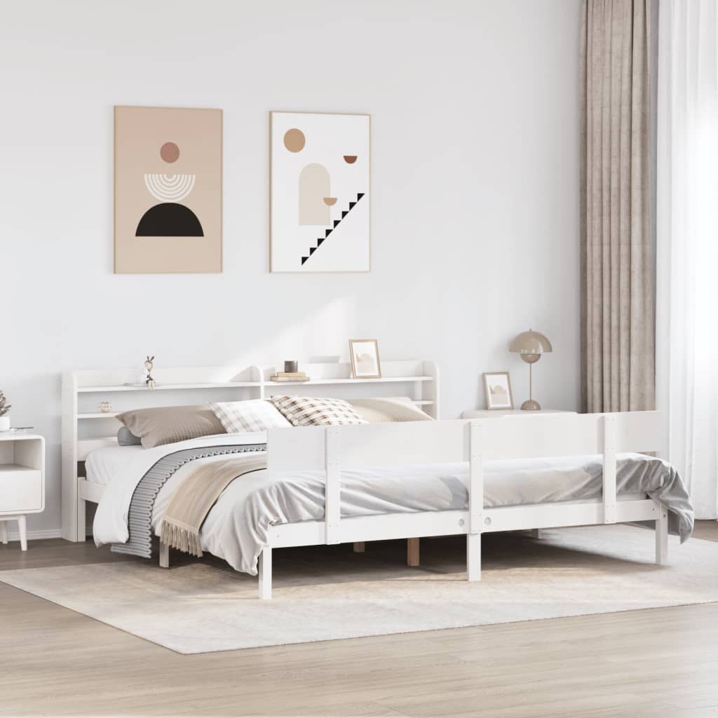 Rama łóżka bez materaca, biała, 180x200 cm, lite drewno sosnowe