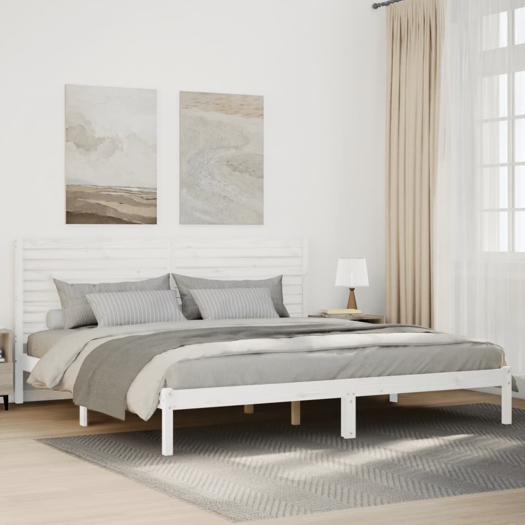 Dłuższe łóżko bez materaca, białe, 200x210 cm, lite drewno