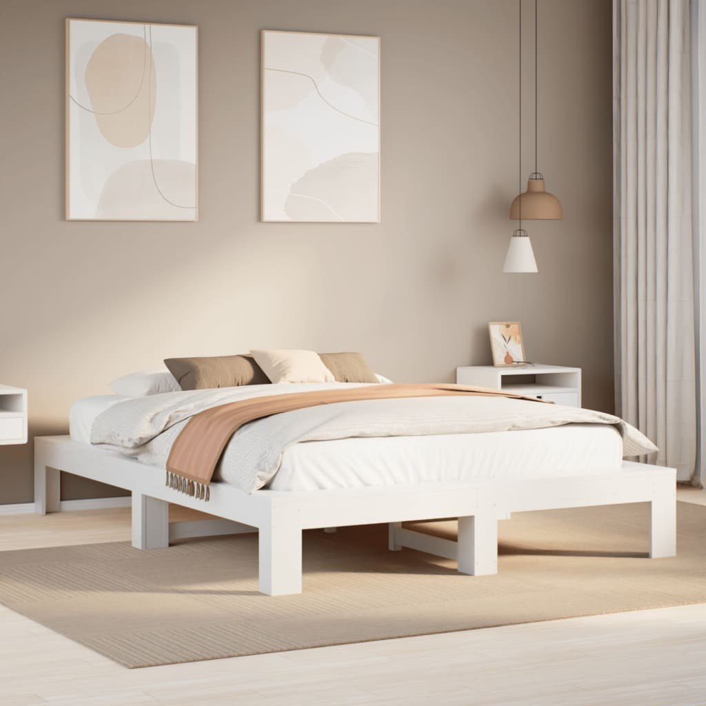Rama łóżka bez materaca, biała, 150x200 cm, lite drewno sosnowe