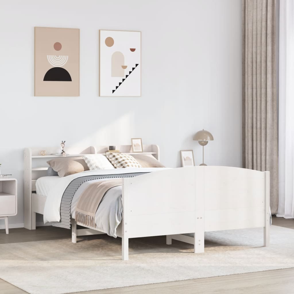 Rama łóżka bez materaca, biała, 150x200 cm, lite drewno sosnowe