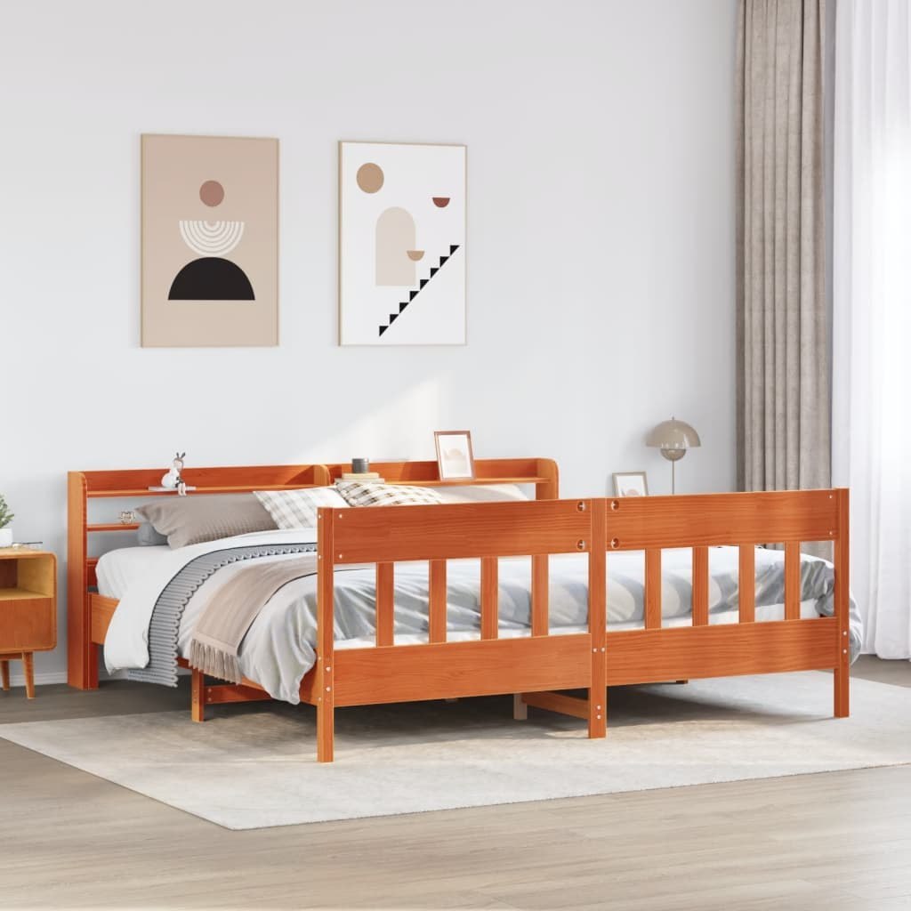 Rama łóżka bez materaca, woskowy brąz, 180x200 cm, lita sosna