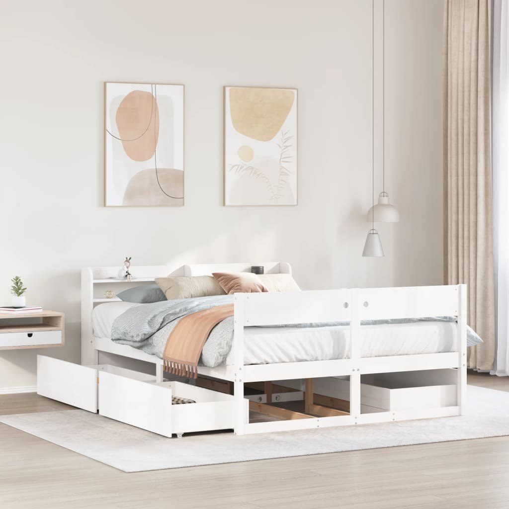 Rama łóżka bez materaca, biała, 150x200 cm, lite drewno sosnowe