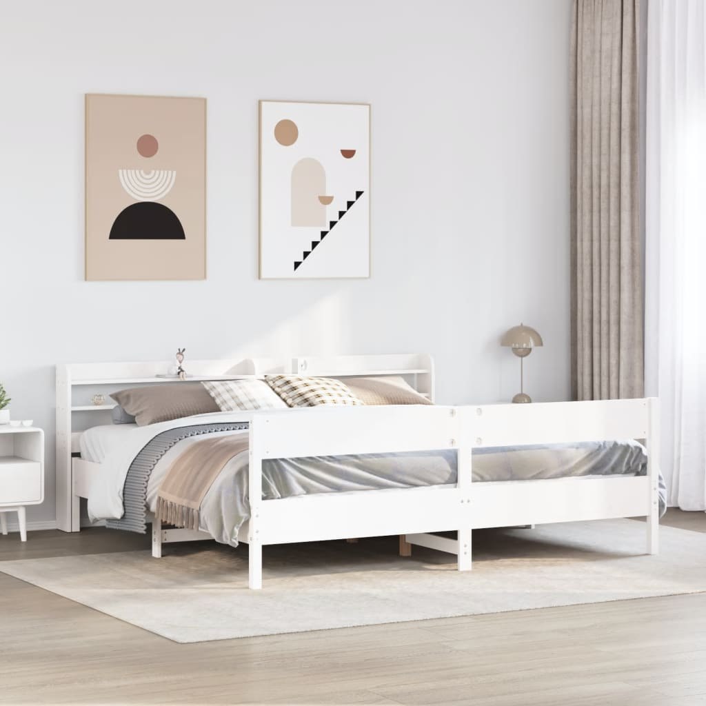 Rama łóżka bez materaca, biała, 180x200 cm, lite drewno sosnowe