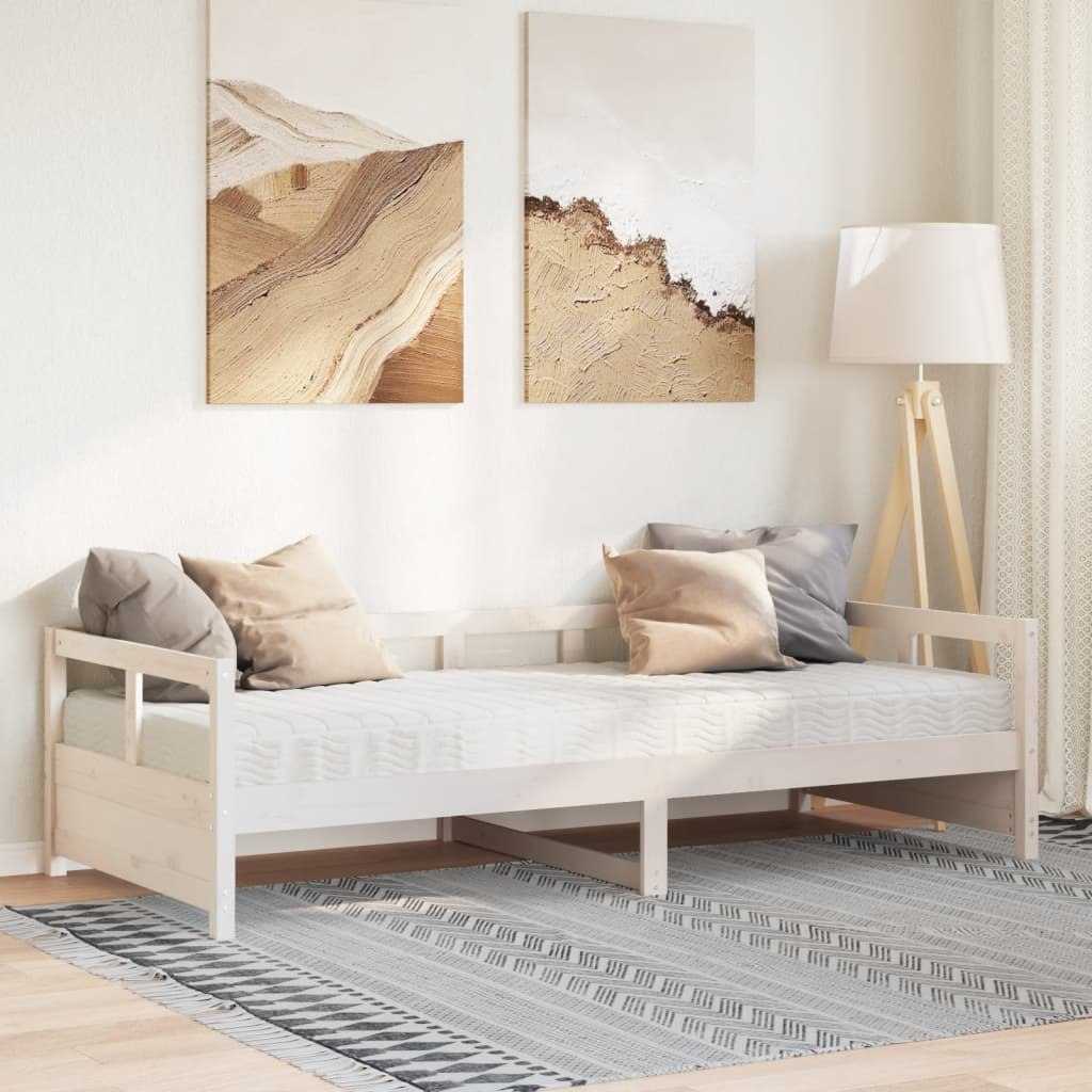 Łóżko dzienne z materacem, białe, 80x200 cm, drewno sosnowe