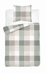 Detexpol Pościel satynowa 140x200 biała zielona krata 5055A z jedną poszewką Home Satin 27
