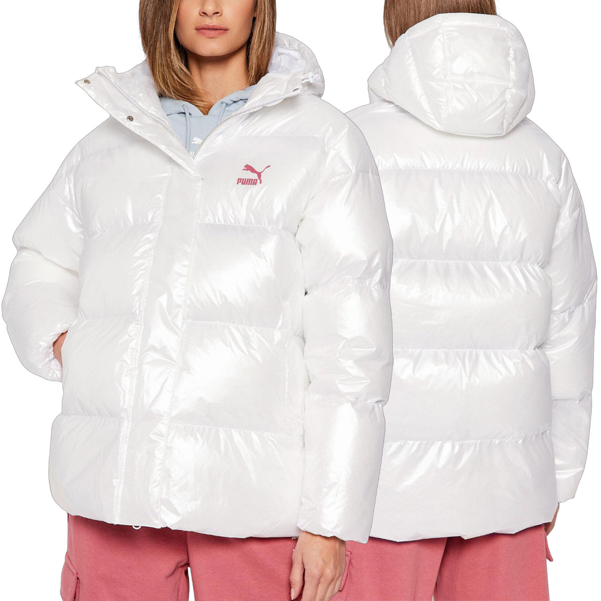 Puma kurtka zimowa damska puchowa perłowa oversize 589584 02 M