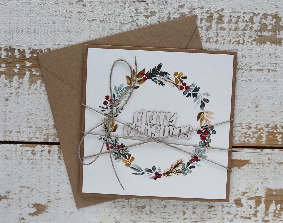 Kartka świąteczna ręcznie robiona na Boże Narodzenie Merry Christmas