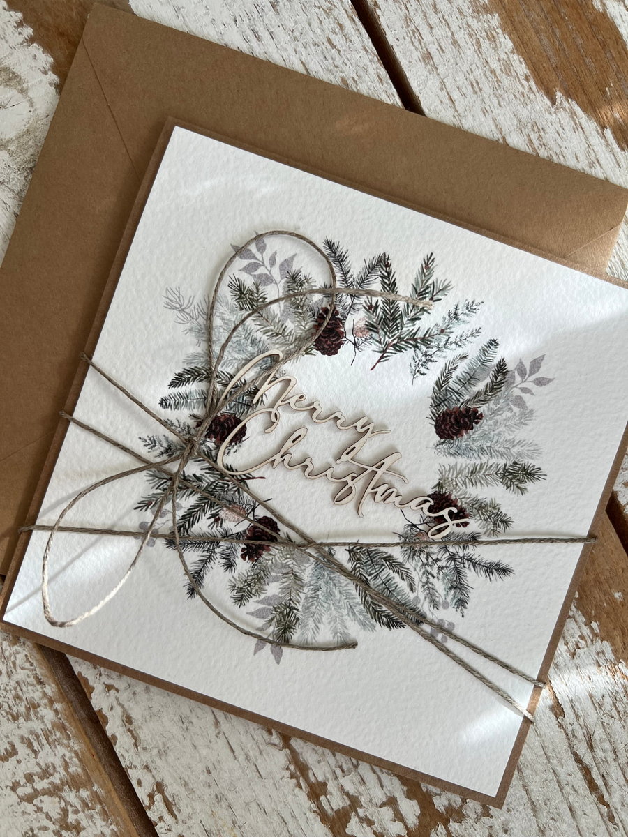 Wyjątkowa ręcznie robiona kartka świąteczna na Boże Narodzenie świąteczny wianek, dekoracja, świąteczne życzenia - kartki dla firm Merry Christmas C..