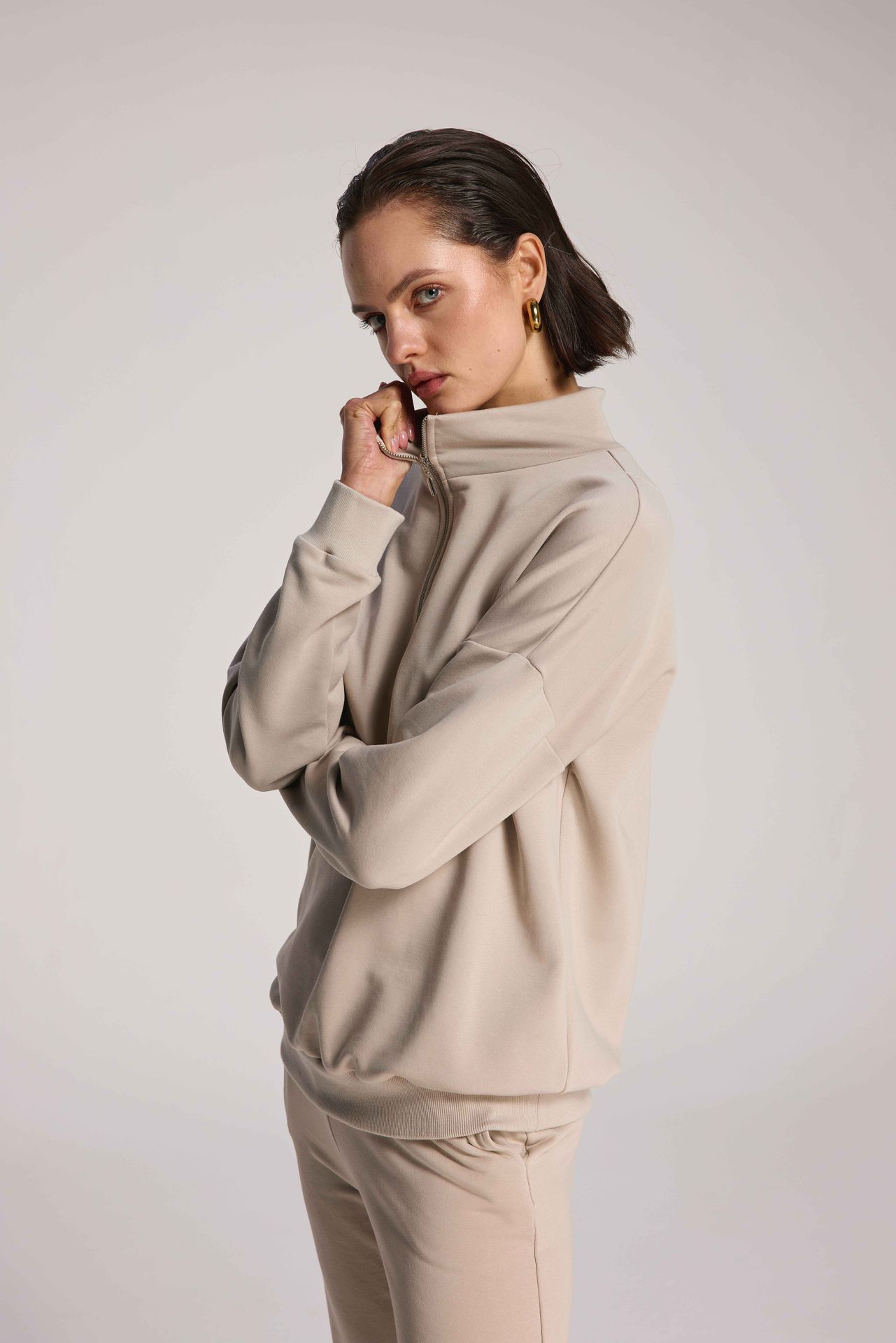 Bluza z zamkiem : Kolor - Taupe, Rozmiar - XS/S - Bombshe