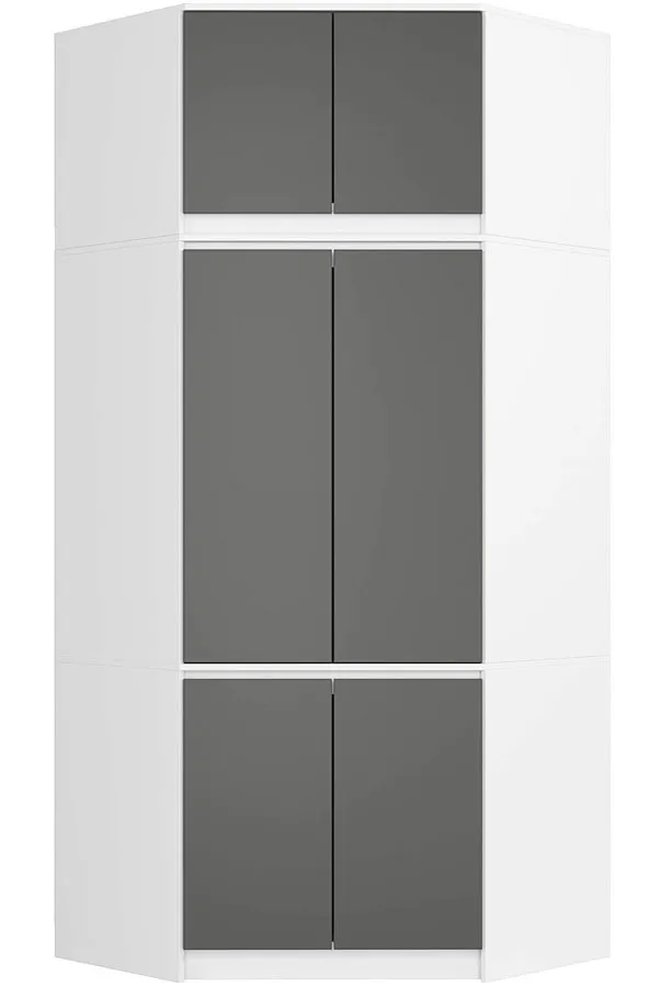 Narożna szafa z nadstawką biały + grafit G4-B00