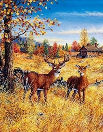 Diamentowa Mozaika Jelenie Na Jesiennym Polu 30x40