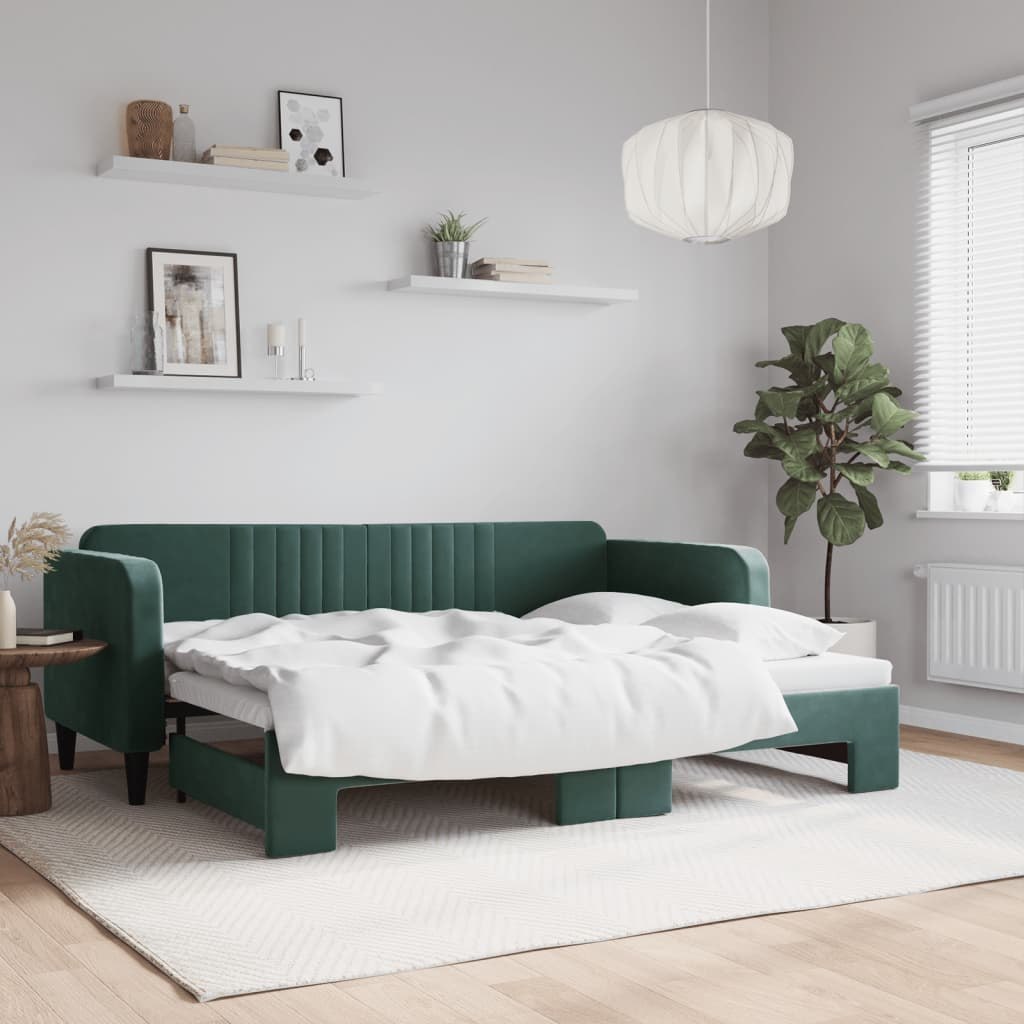 Sofa rozsuwana, ciemnozielona, 80x200 cm, aksamit