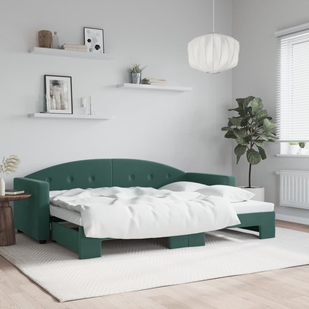 Sofa rozsuwana, ciemnozielona, 80x200 cm, aksamit