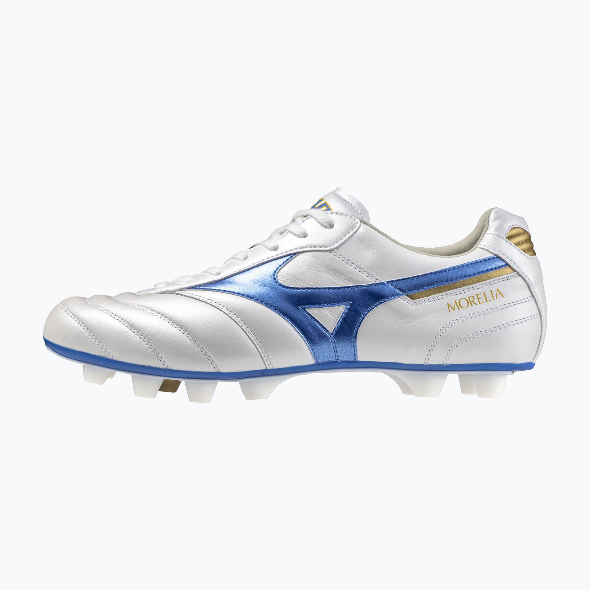 Buty piłkarskie męskie Mizuno Morelia II Elite Md white/laser blue/gold WYSYŁKA W 24H 30 DNI NA ZWROT
