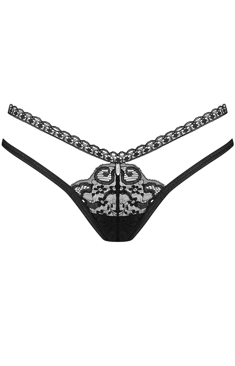 Obsessive czarne koronkowe stringi Blomentis, Kolor czarny, Rozmiar XS/S, Obsessive - Intymna
