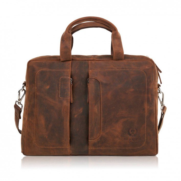 TORBA MĘSKA SKÓRZANA NA RAMIĘ NA LAPTOPA DO PRACY VINTAGE PAOLO PERUZZI E-26-BR