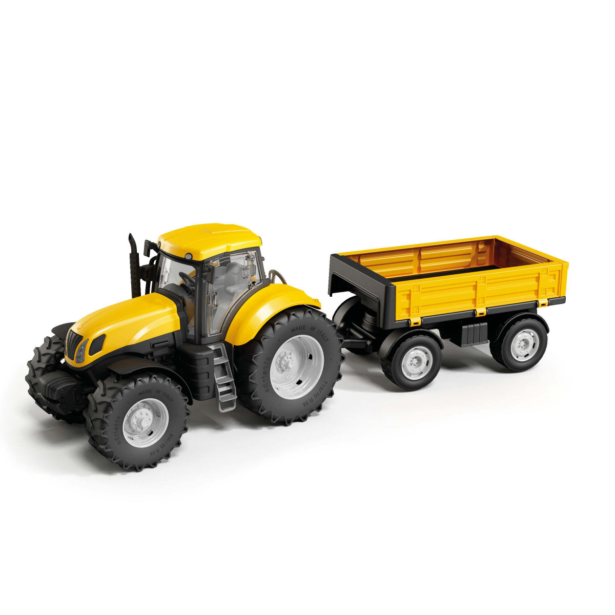 FARMA TRAKTOR ŻÓŁTY Z PRZYCZEPĄ W PUDEŁKU