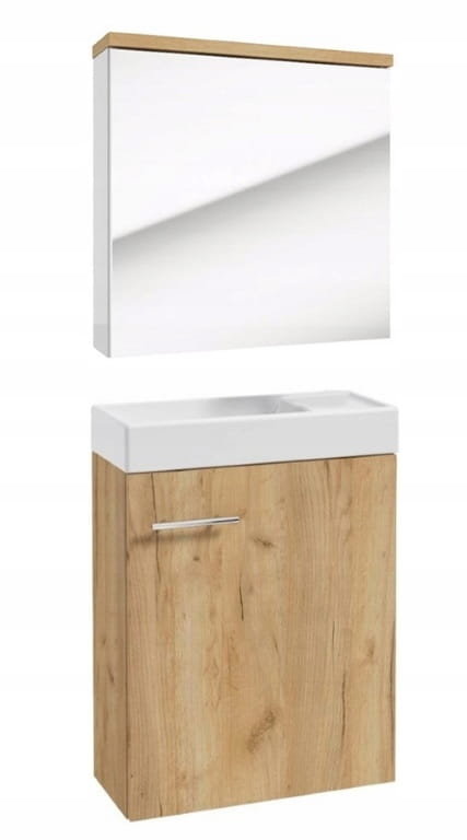 Zestaw szafka łazienkowa z umywalką 50x70+szafka z lustrem 50x60 dąb craft Verona