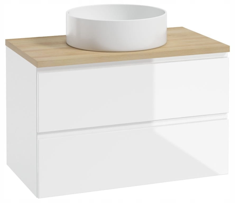 Szafka łazienkowa wisząca 100x50cm zestaw z blatem i okrągłą umywalką biały Modus