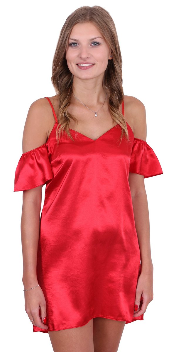 John Zack Czerwona, satynowa koszulka nocna M-L