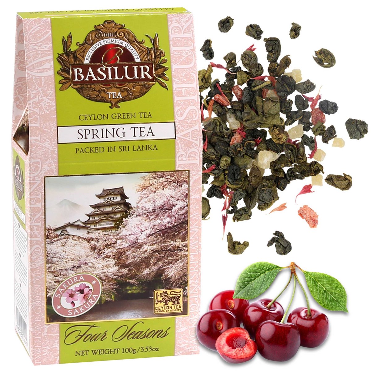 BASILUR Spring Tea Zielona herbata liściasta z dodatkiem ananasa, wiśni, bławatka oraz aromatu wiśni 100 g x1