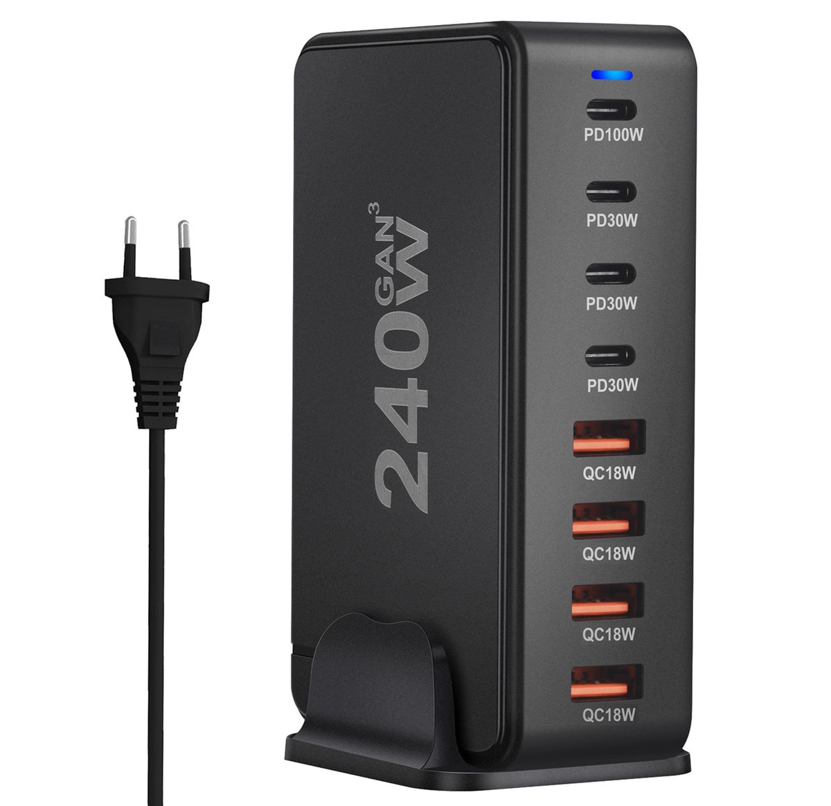SZYBKA ŁADOWARKA GaN 240W PD 4x USB C 4x QC 3.0 DO LAPTOPA IPHONE 100W MAC