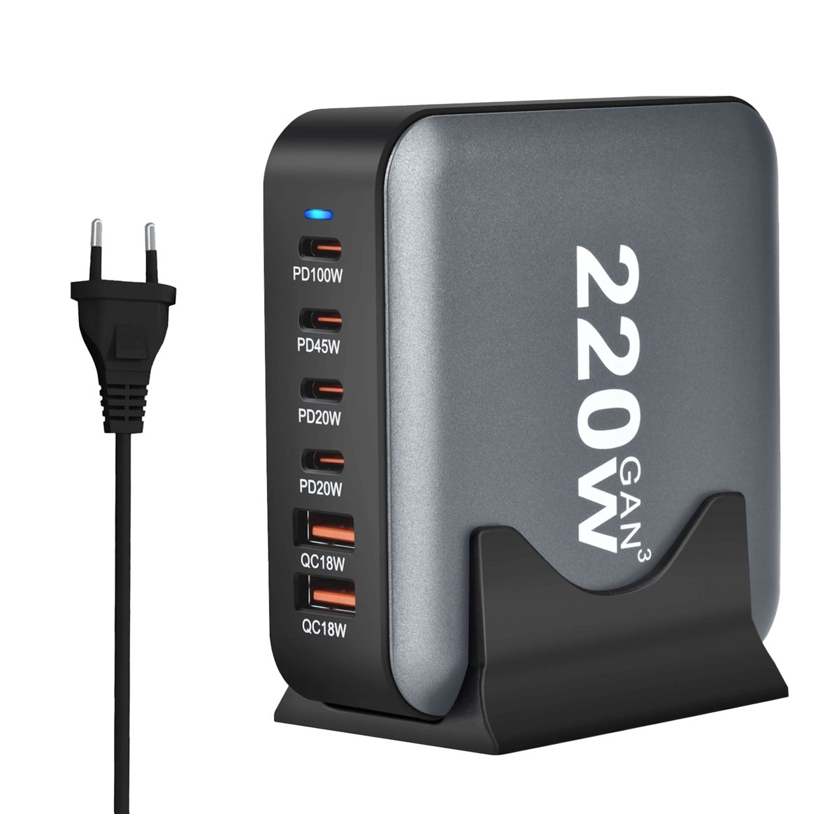 SZYBKA ŁADOWARKA GaN 220W PD 4x USB C 2x QC 3.0 DO LAPTOPA IPHONE 100W MAC