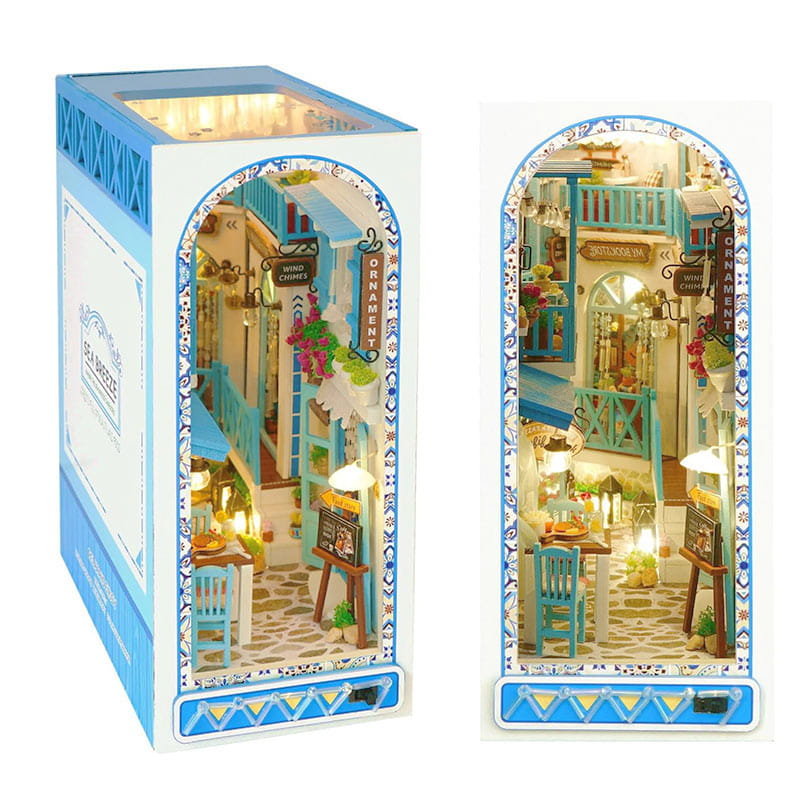 Morska Bryza Miniaturowy domek Book Nook DIY Kreta Morze Grecja Do sklejania Drewniany