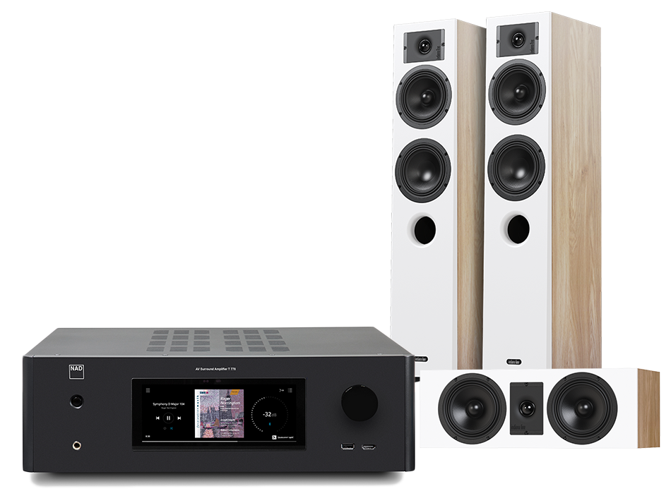 NAD T758 V3i (czarny) + Diva 5 (dąb) + Diva 7 (dąb)