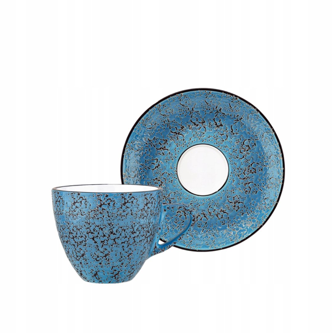 Filiżanka do herbaty kawy porcelanowa niebieska 300ml i spodek 15cm Wilmax