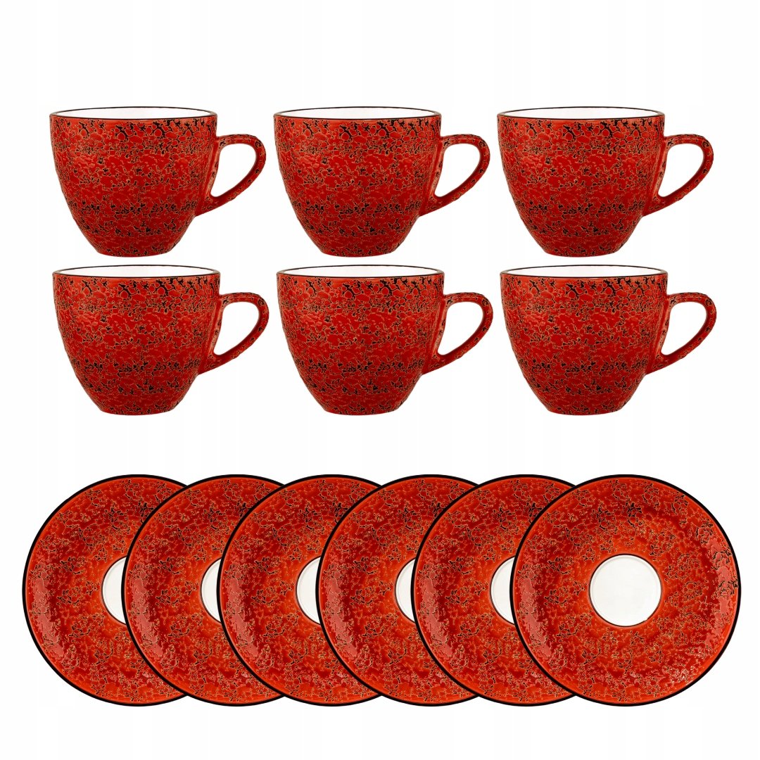 Filiżanka do herbaty kawy porcelanowa czerwona 300ml i spodek 15cm Wilmax