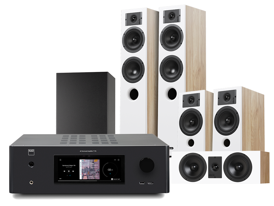 NAD T758 V3i (czarny) + Diva 5 (dąb) +Diva 3 (dąb) + Diva 7 (dąb) + Basso 880 (czarny)