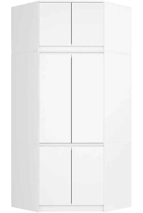 Biała narożna szafa na ubrania z nadstawką H4-N19