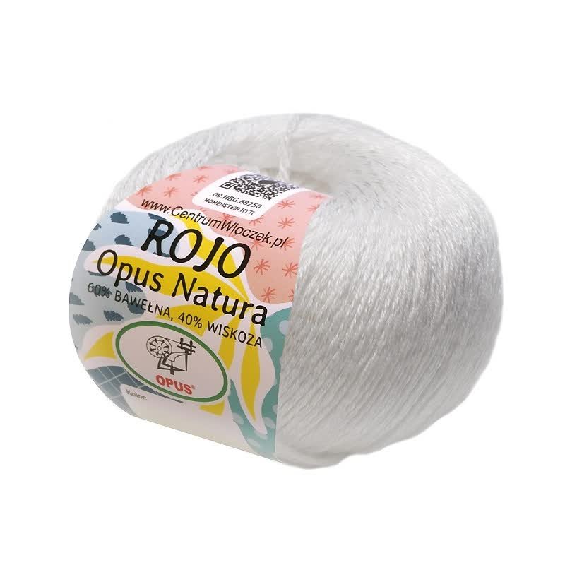 Włóczka wiskozowa Opus Natura Rojo nr 002 biały błyszcząca 120m 50g na lato