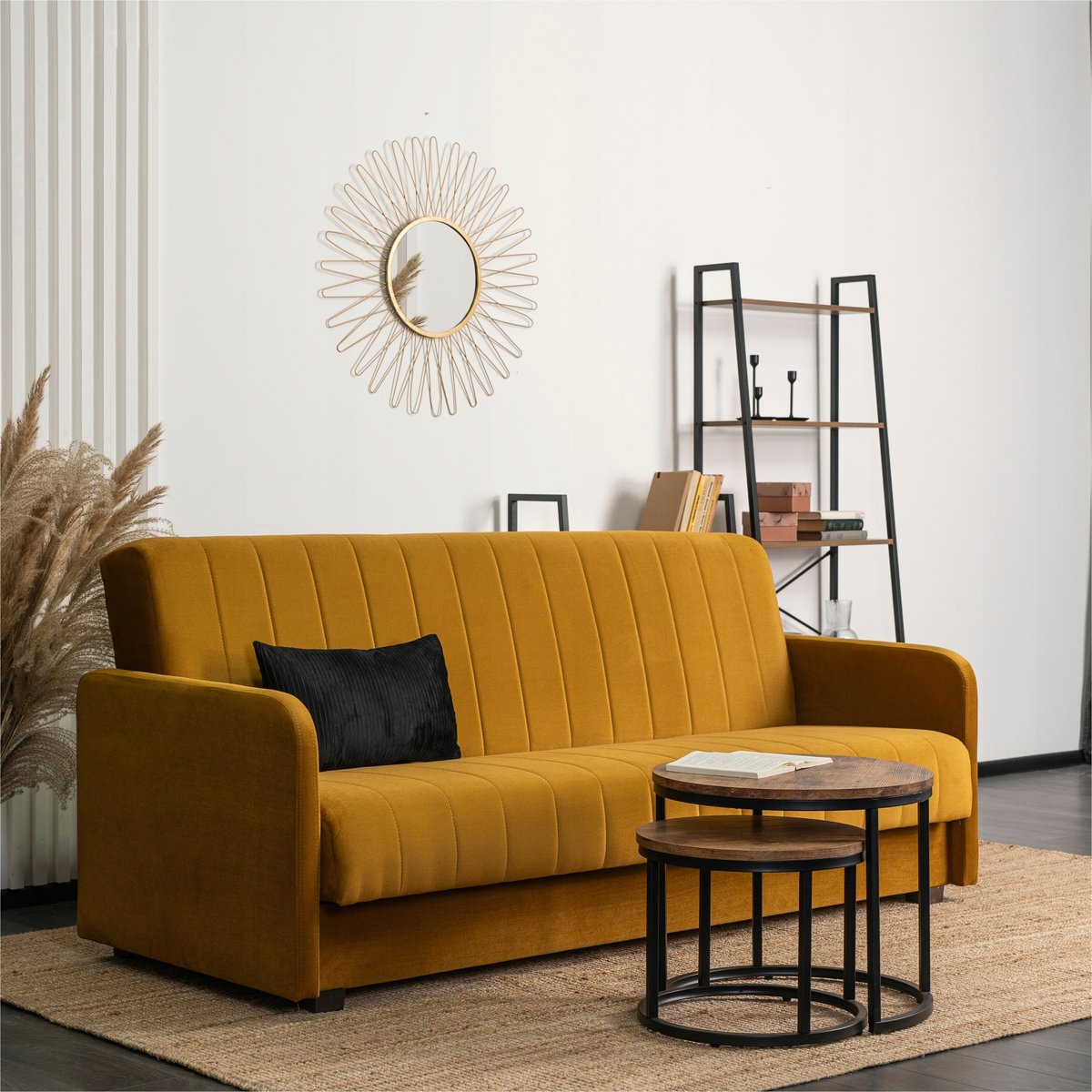 Wersalka Sofa Kanapa Rozkładana z Funkcją Spania Welurowa Musztardowa PORTO