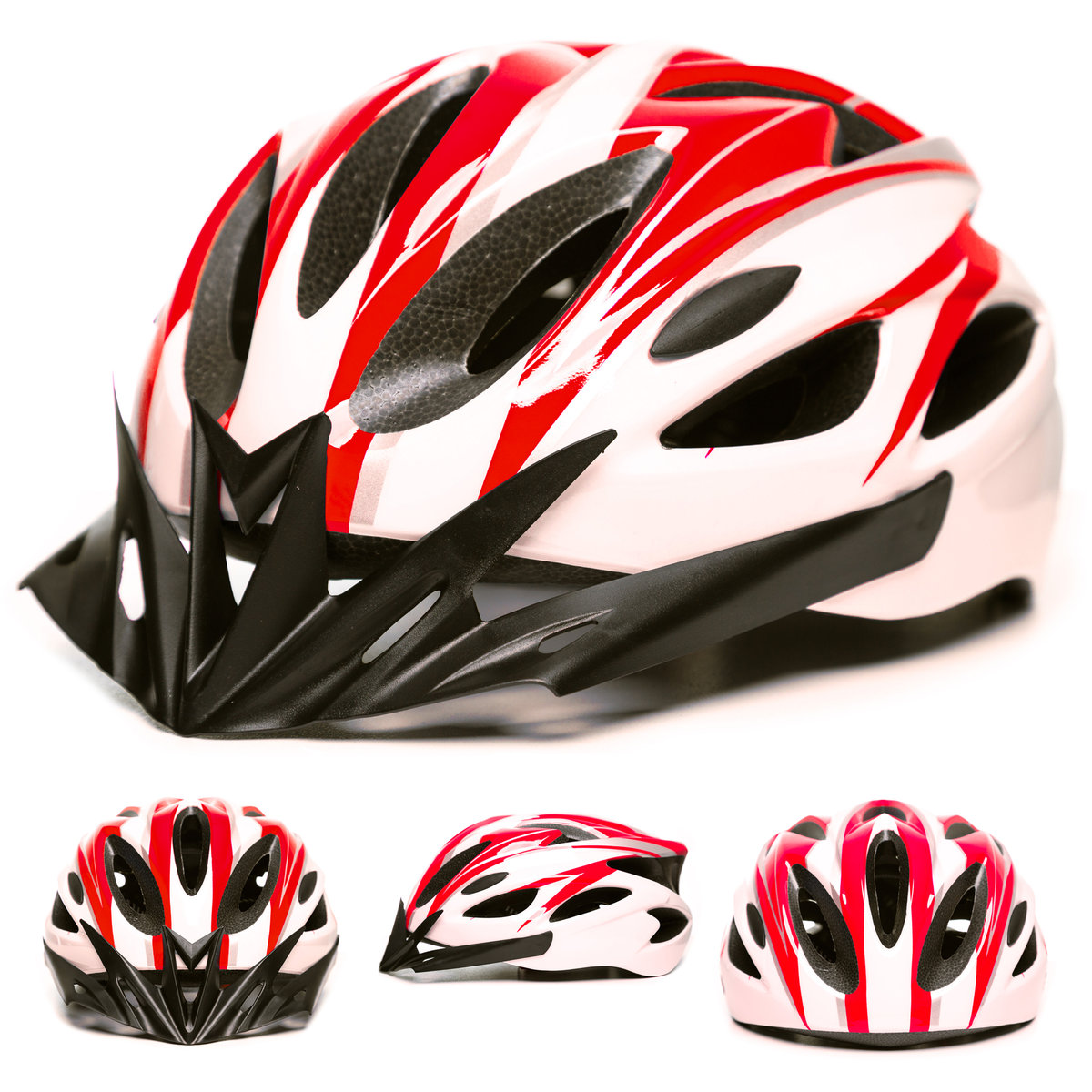 Kask rowerowy - KASK ROWEROWY KOLARSKI LEKKI REGULOWANY - BIAŁO-CZERWONY